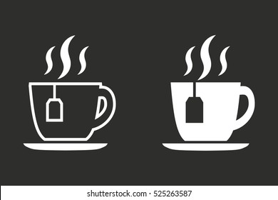 Tea vector icon. White illustration isolated on black background for graphic and web design.