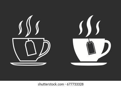Tea vector icon. White illustration isolated on black background for graphic and web design.