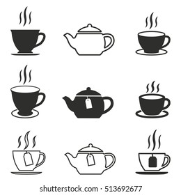 Tea vector icons set. Black illustration isolated on white background for graphic and web design.