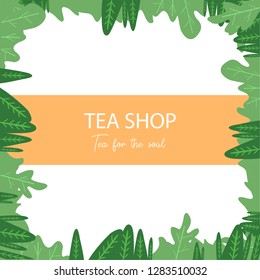 Tea vector illustration. Vector card design with tea with an inscription tea shop.  flat style 