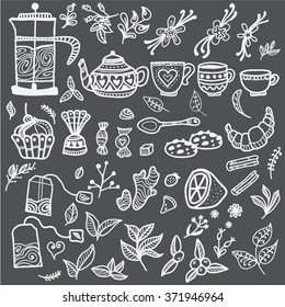 Tea. Vector illustration. Tea drinks painted by hand.