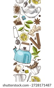 Vertical de té dibujado a mano borde sin costuras