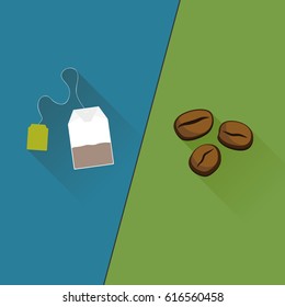 Tea vs Coffee flat design. Vector illustration.