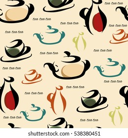 Tea ware on a light background, seamless pattern.