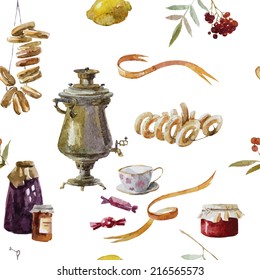 tea, watercolor, pattern