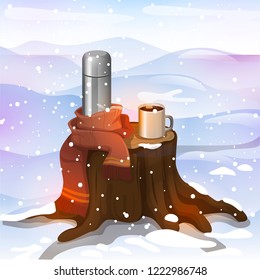 Tea in winter. Vector.