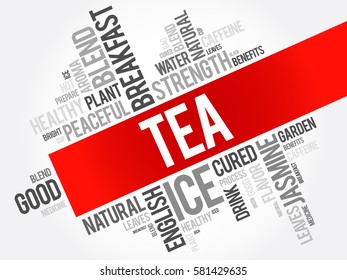 TEA word cloud collage, food and drink concept background