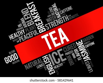 TEA word cloud collage, food and drink concept background