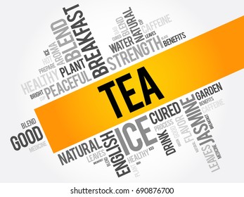 TEA word cloud collage, food and drink concept background