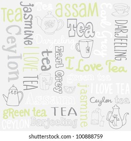 Tea words & icons pattern vector