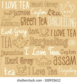 Tea words sketchy doodles vector