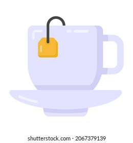 Teabag with cup and steam, teacup icon in flat design 