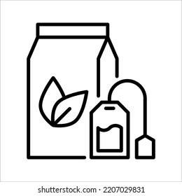 Teabag, dip, aromatic Line icon. Herb tea bag packaging For morning beverage symbol. vector illustration. EPS 10