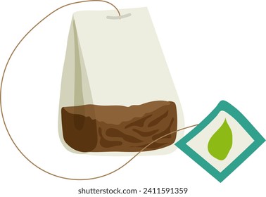 Teabag with green label vector illustration. Organic tea product design.