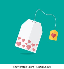 Teabag with hearts. Love card. Vector illustration. Flat design