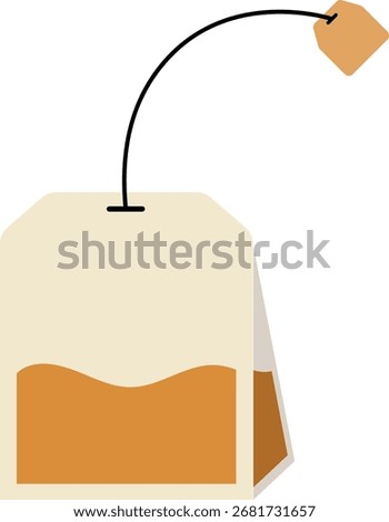 Teabag icon with label, hot beverage symbol, simple flat illustration
