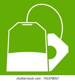 Teabag icon white isolated on green background. Vector illustration