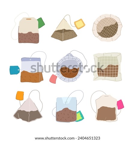 teabag set cartoon. paper black, beverage herb, flavor teabag teabag sign. isolated symbol vector illustration