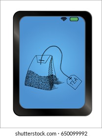 Teabag. Tea on background plate. Free hand drawn. illustration.