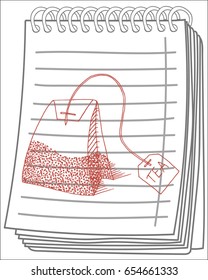 Teabag. Tea on notebook background. Free hand drawn. illustration.