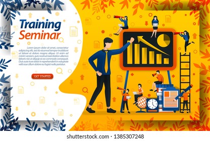 Teach business for beginners. seminar for entrepreneur training and increasing sales, concept vector ilustration. can use for landing page, template, ui, web, mobile app, poster, banner, document