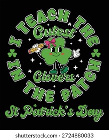 Enseño a los tréboles más lindos en el parche "Bebé" diseño de la camiseta del día de San Patricio con tipografía linda del trébol y tema irlandés juguetón. Perfecto para maestros, preescolar, ropa de jardín de infantes, celebraciones del Día de San Patricio, ropa de aula, regalos y ropa festiva. Diseño divertido, alegre y familiar adecuado para uso impreso y digital.