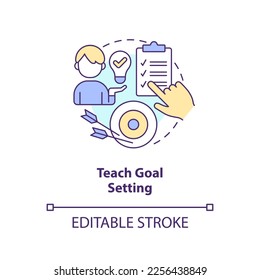 Teach goal setting concept icon. Development plan. Maintain teenager responsibility abstract idea thin line illustration. Isolated outline drawing. Editable stroke. Arial, Myriad Pro-Bold fonts used