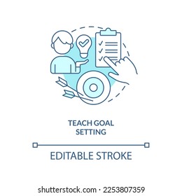 Teach goal setting turquoise concept icon. Maintain teenager responsibility abstract idea thin line illustration. Isolated outline drawing. Editable stroke. Arial, Myriad Pro-Bold fonts used