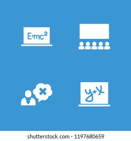 Teach icon. collection of 4 teach filled icons such as classroom, blackboard x+y, board with formulas. editable teach icons for web and mobile.