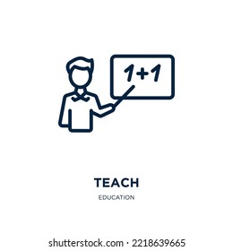 teach icon from education collection. Thin linear teach, business, group outline icon isolated on white background. Line vector teach sign, symbol for web and mobile