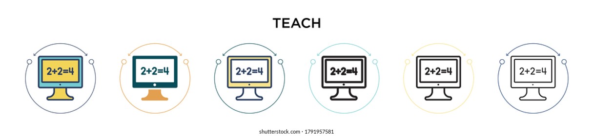 Teach icon in filled, thin line, outline and stroke style. Vector illustration of two colored and black teach vector icons designs can be used for mobile, ui, web