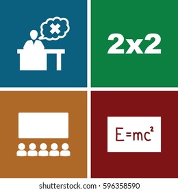 teach icons set. Set of 4 teach filled icons such as teacher, classroom, board with formulas