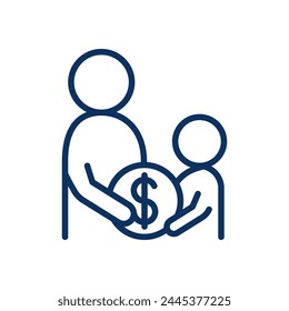 Icono de Alfabetización financiera de Teach Kids: Ilustración de línea simple de la Educación de gestión de dinero inteligente de los niños y uso razonable de dinero de bolsillo