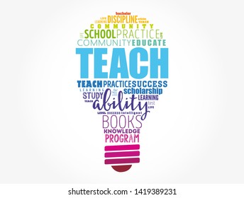 TEACH light bulb word cloud collage, education concept background
