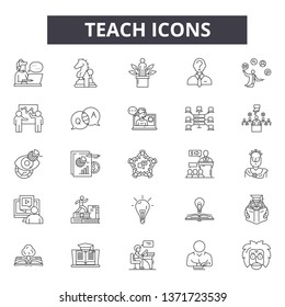 Teach line icons, signs set, vector. Teach outline concept, illustration: teaching,education,school,teacher,presentation,study,classroom