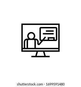 Teach online vector icon in linear, outline icon isolated on white background