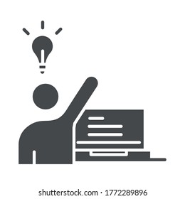 teach school and education online student laptop idea knowledge silhouette style icon vector illustration