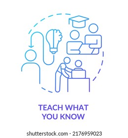 Teach what you know blue gradient concept icon. Share knowledge with students. Learning technique abstract idea thin line illustration. Isolated outline drawing. Myriad Pro-Bold fonts used