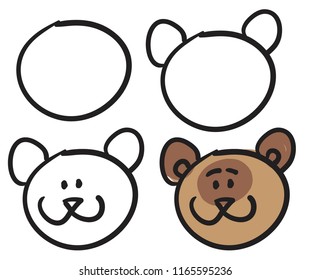 teach your child how to draw the face of a cartoon bear