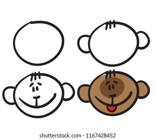 teach your child how to draw the face of a cartoon monkey