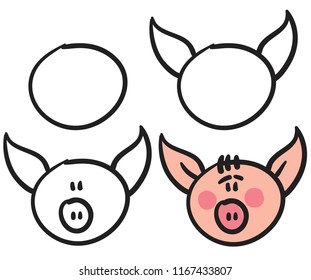 teach your child how to draw the face of a cartoon pig 