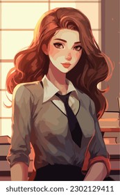 Diseño de ilustración vectorial de caracteres de estilo anime de profesor. Profesora de Anime Manga. diseño de ilustración vectorial de estilo de anime facial. profesora de dibujos animados de manga femenina