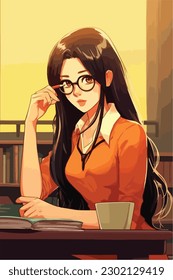 Diseño de ilustración vectorial de caracteres de estilo anime de profesor. Profesora de Anime Manga. diseño de ilustración vectorial de estilo de anime facial. profesora de dibujos animados de manga femenina