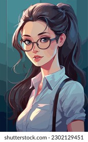 Diseño de ilustración vectorial de caracteres de estilo anime de profesor. Profesora de Anime Manga. diseño de ilustración vectorial de estilo de anime facial. profesora de dibujos animados de manga femenina