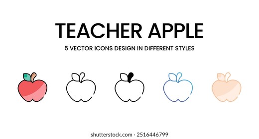 Teacher Apple icons set five different style vector stock illustration