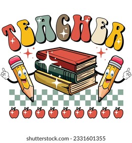 Teacher With Apple Kindergarten Back to school Pencil and backpack