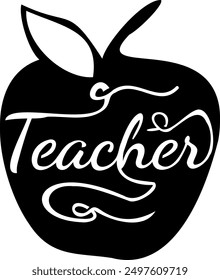 Teacher apple vector illustration. Teacher lettering design.
