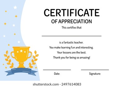 Teacher appreciation certificate for the best educator, pedagogue. Certificate of appreciation, awesomeness. Teacher gift. Perfect for school, preschool, end of the school, teacher appreciation week.