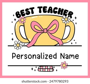 Teacher Appreciation Groovy Retro Pencil School Frame Monogram Name Cartoon Doodle Drawing