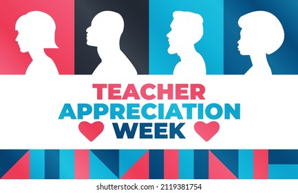 Teacher Appreciation Week is celebrated during the first full week of May each year. Design for poster, greeting card, banner, and background. Vector EPS 10.